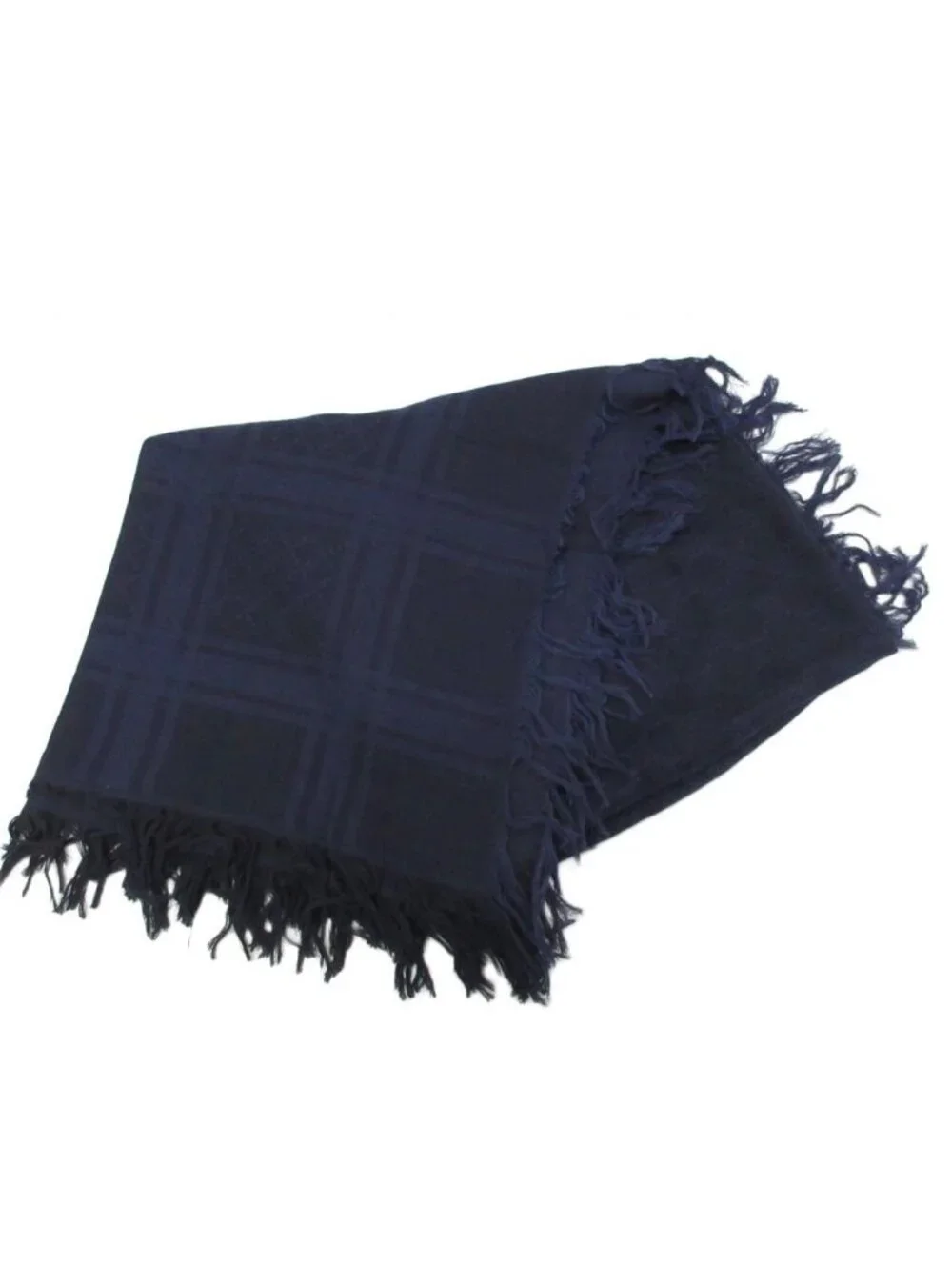 Gucci GG Pattern Scarf Shawl Fringe All Over Cotton Blue Black